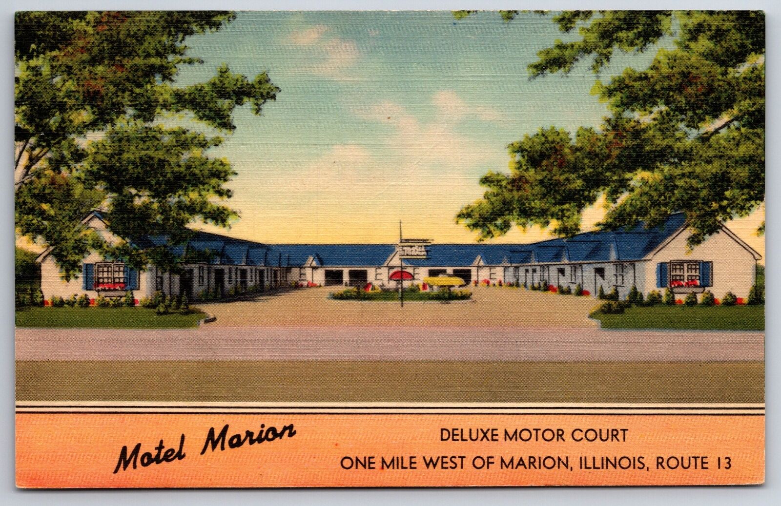 Illinois~Deluxe Motel Marion Motor Court Roadside Entrance~Vtg Linen Postcard