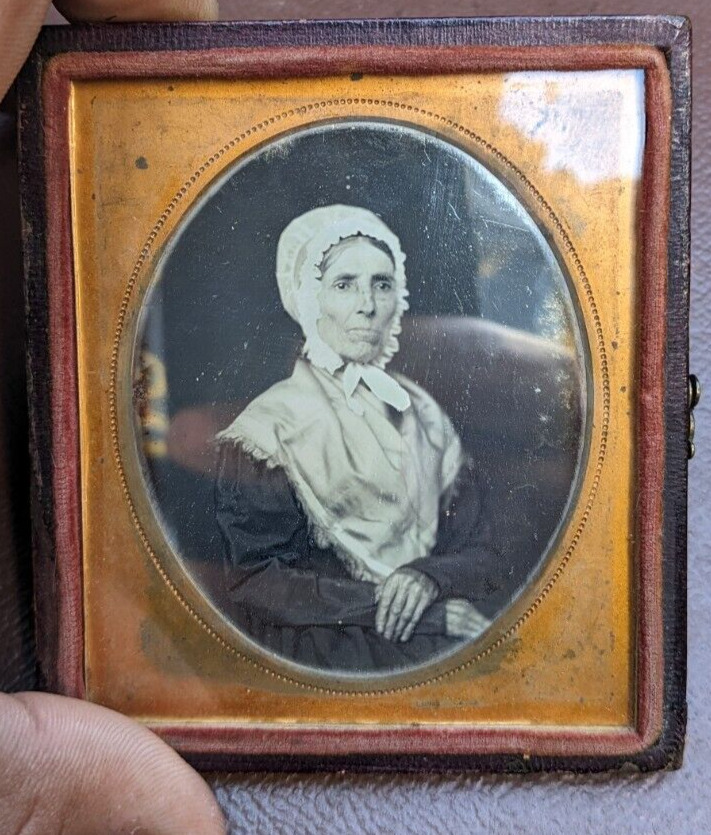Antique Daguerreotype Photograph older Woman Half Case (C)