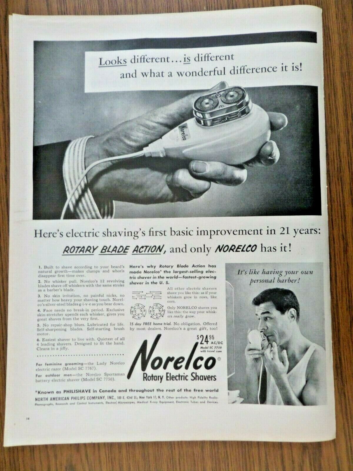 1955 Norelco Rotary Electric Shaver Ad   