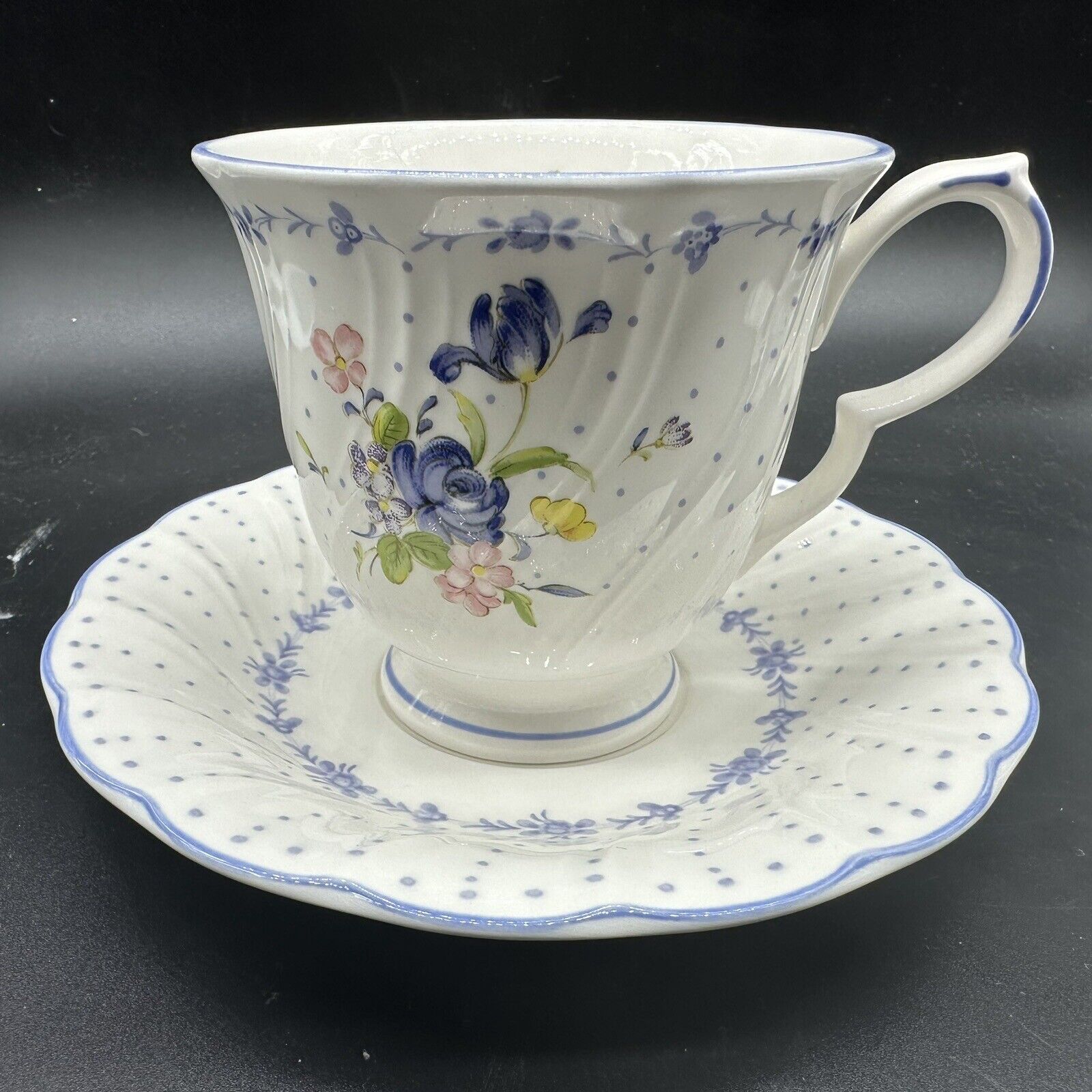 Nikko Blue Peony Floral Footed Tea Cup Mug & Saucer