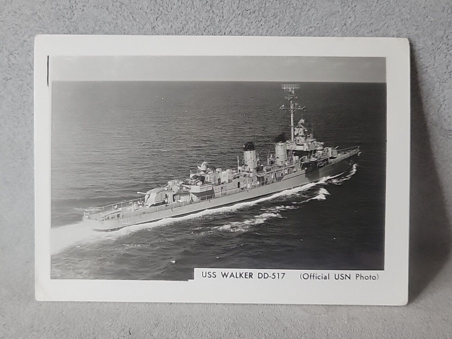FOUND B&W PHOTO USS WALKER DD-517 Official USN Navy Ship 3.5X5