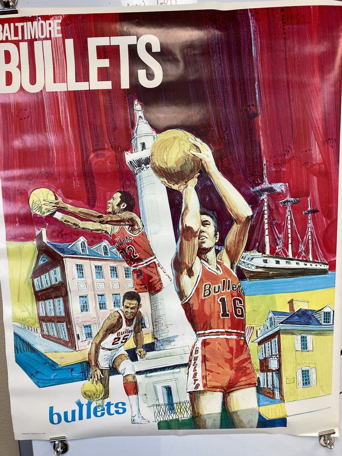 Vintage Rare 1970 Baltimore Bullets 23 X 29 Inch Poster by Promotions Inc