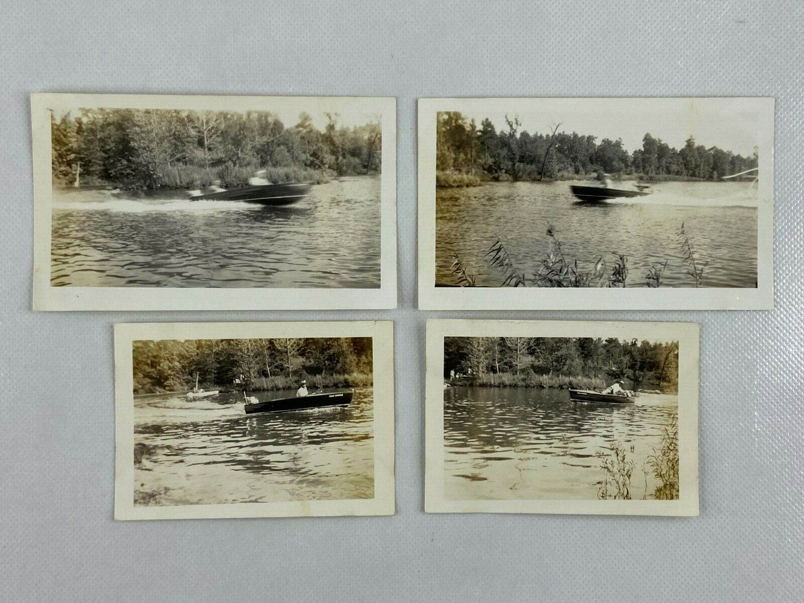 Man Running Boat On Lake Lot Of 4 B&W Photograph Snapshot 2.75 x 4.5