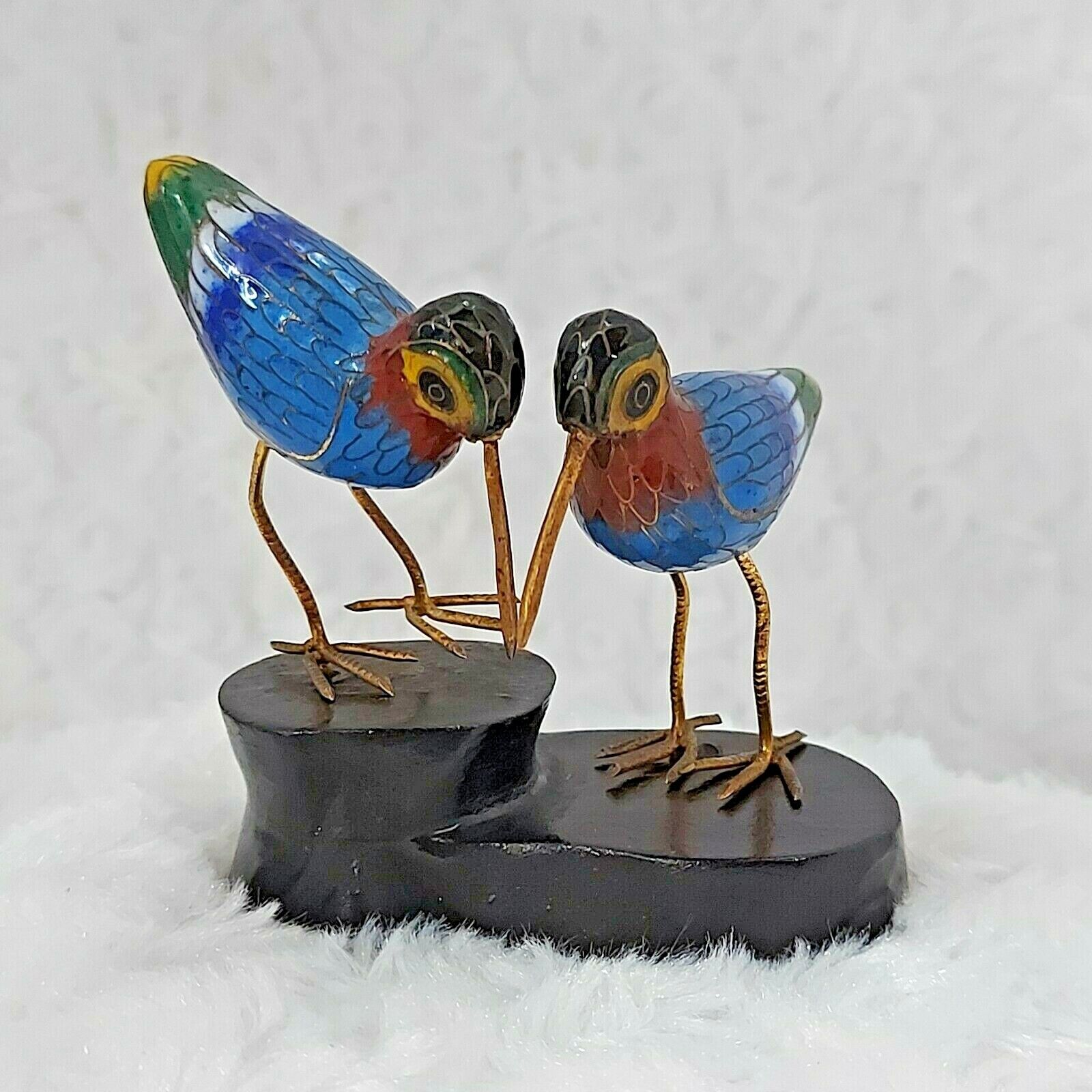 Pair of Exquisite Vintage Cloisonne Curlew Sandpipers with Stand