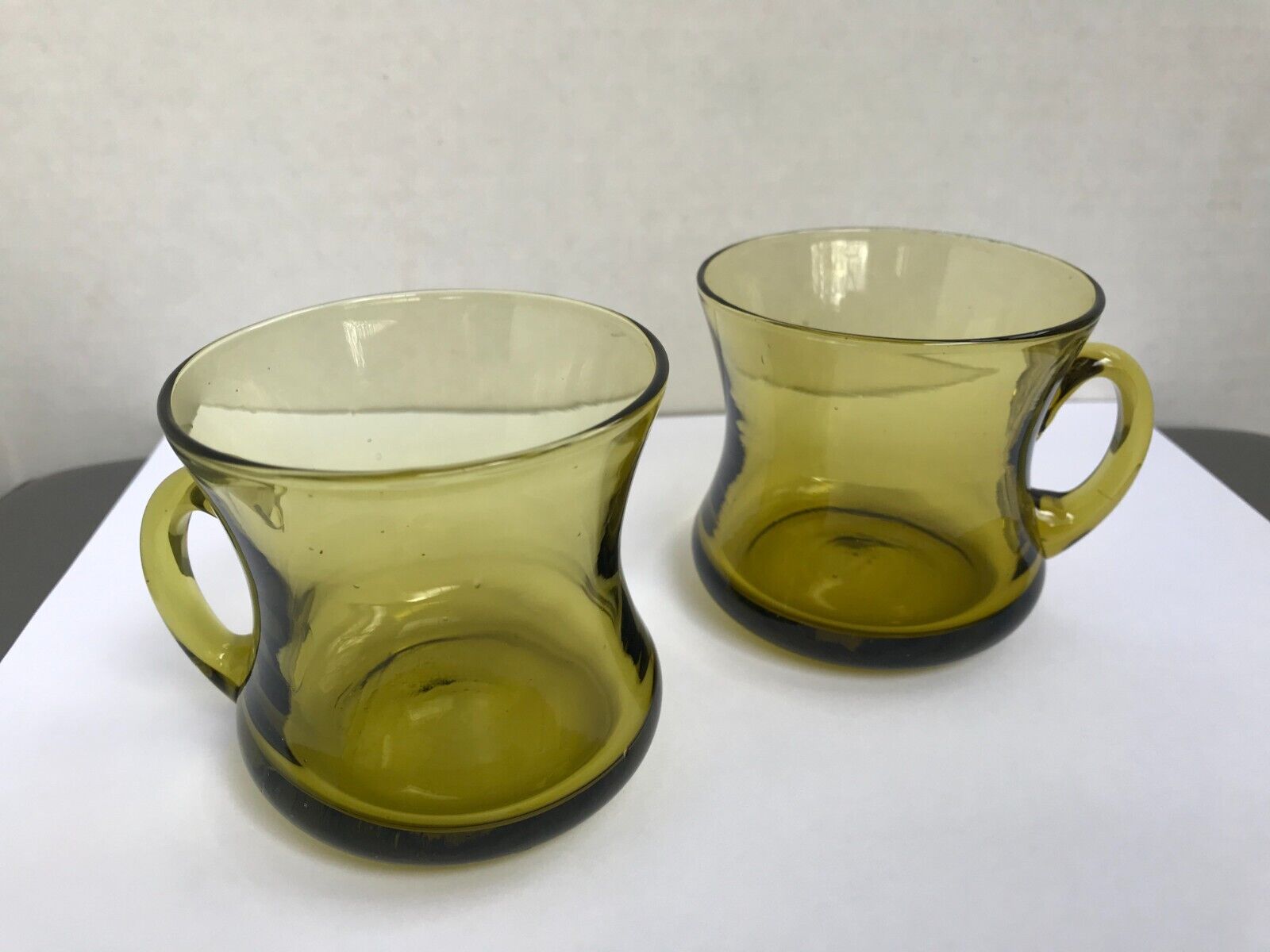 Pair of Hand Blown Vintage Art Glass Cups with Handles