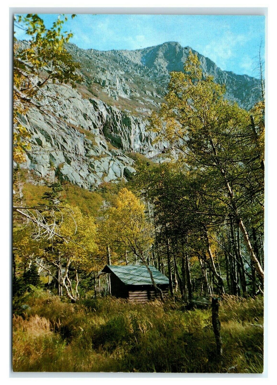 Postcard Chimney Pond Campsite Below Mt Katahdin Maine ME log cabin K4