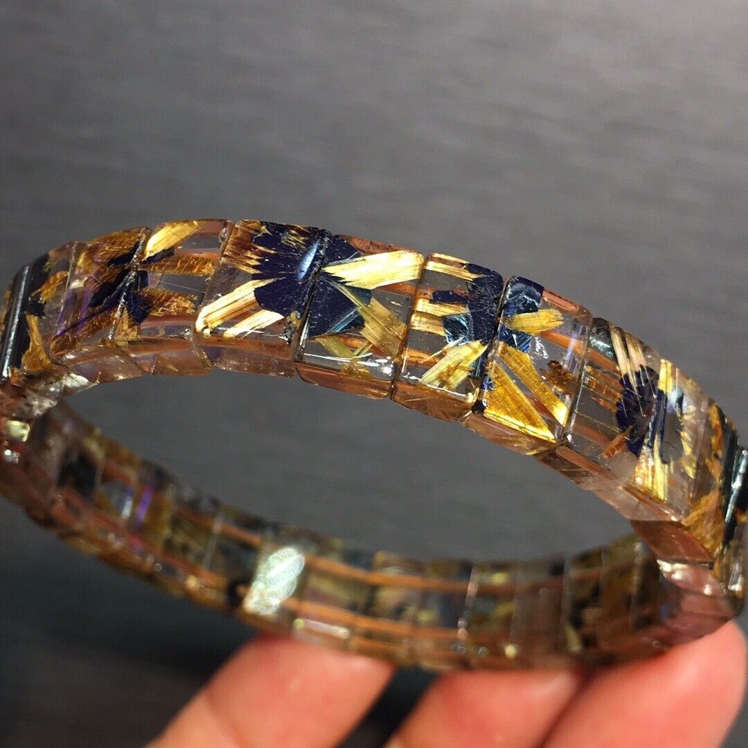 11*4.5mm Natural Gold Rutilated Titanium Flower Crystal Rectangular Bracelet