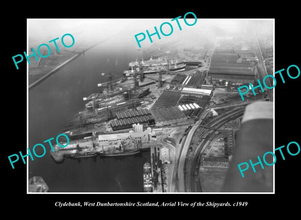 OLD LARGE HISTORIC PHOTO CLYDEBANK SCOTLAND THE DOCKS & SHIPYARD c1949