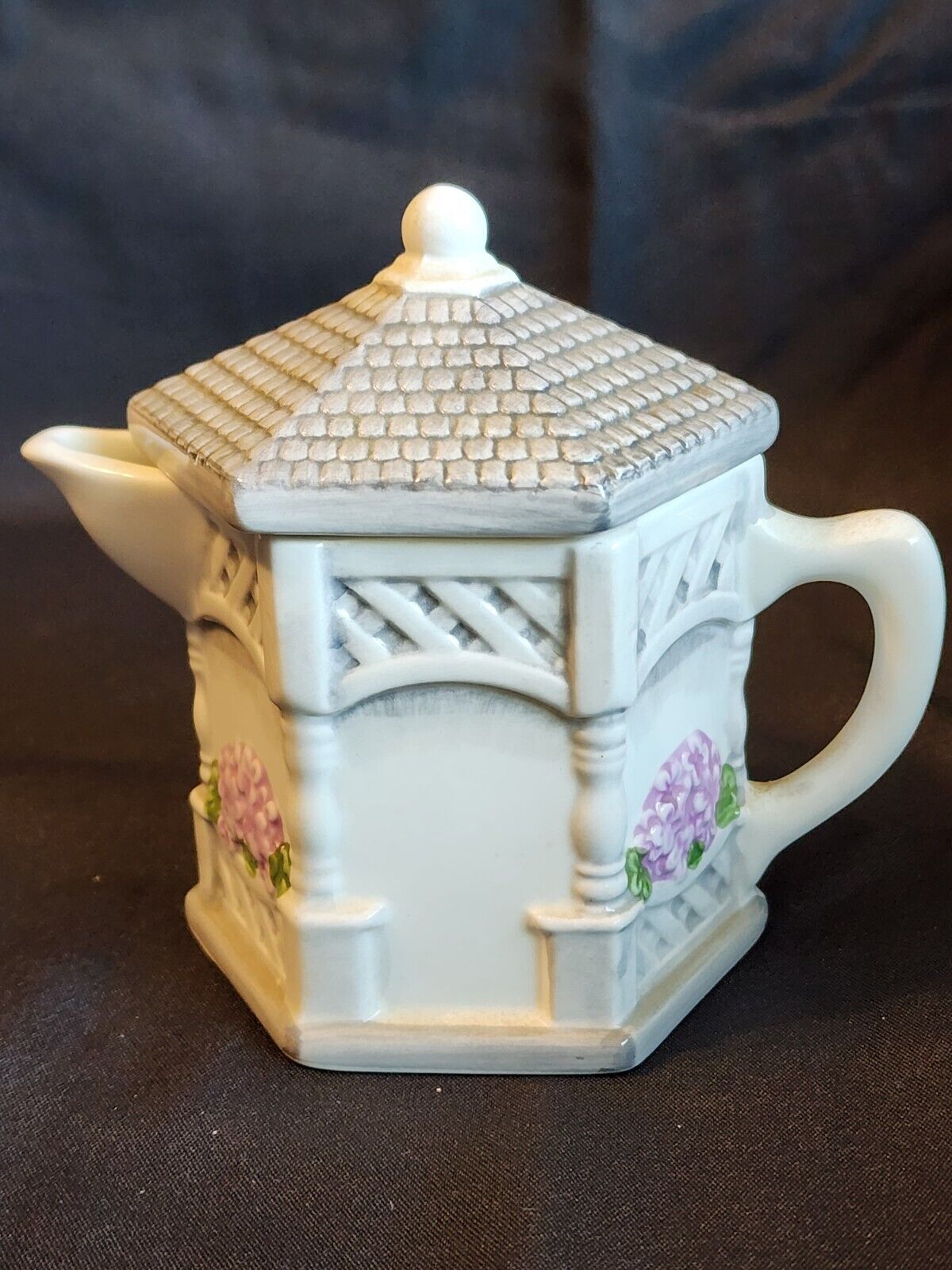 English Garden Miniature Tea and Coffee Pots With Lids Ceramic Floral Gazebo 5”