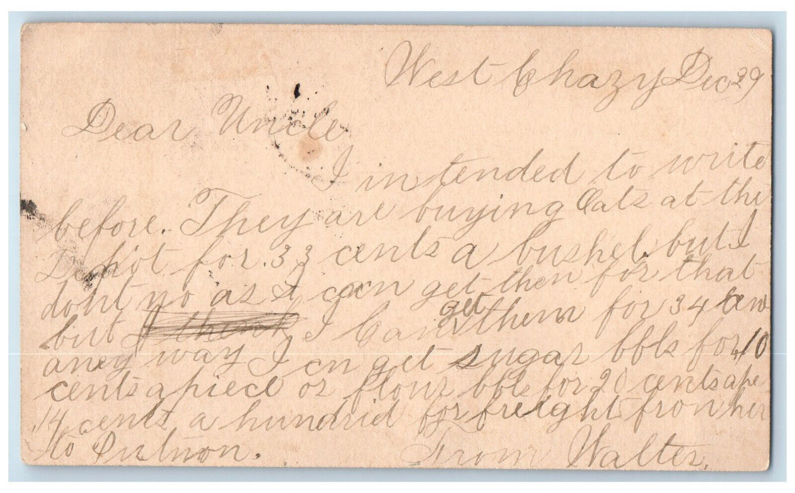 c1880\'s Walter Uncle WJ Goodrich West Chazy New York NY Benson VT Postal Card