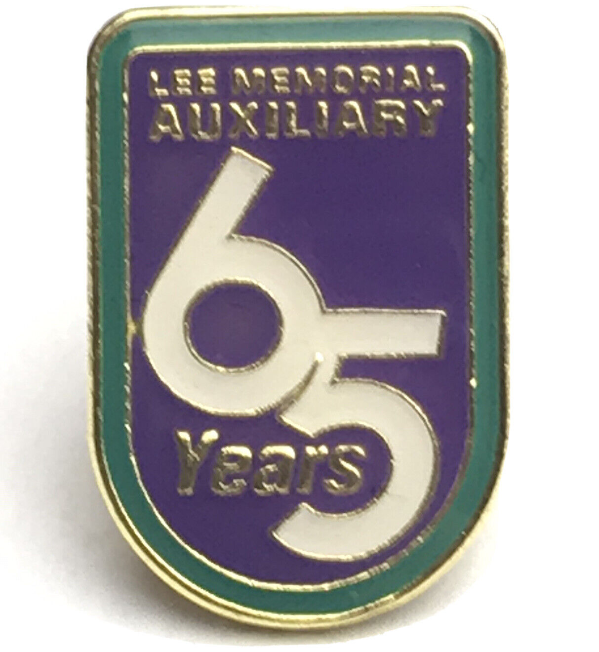 Lee Memorial Auxiliary 65 Years Vintage Pin Gold Tone Enamel Purple Green