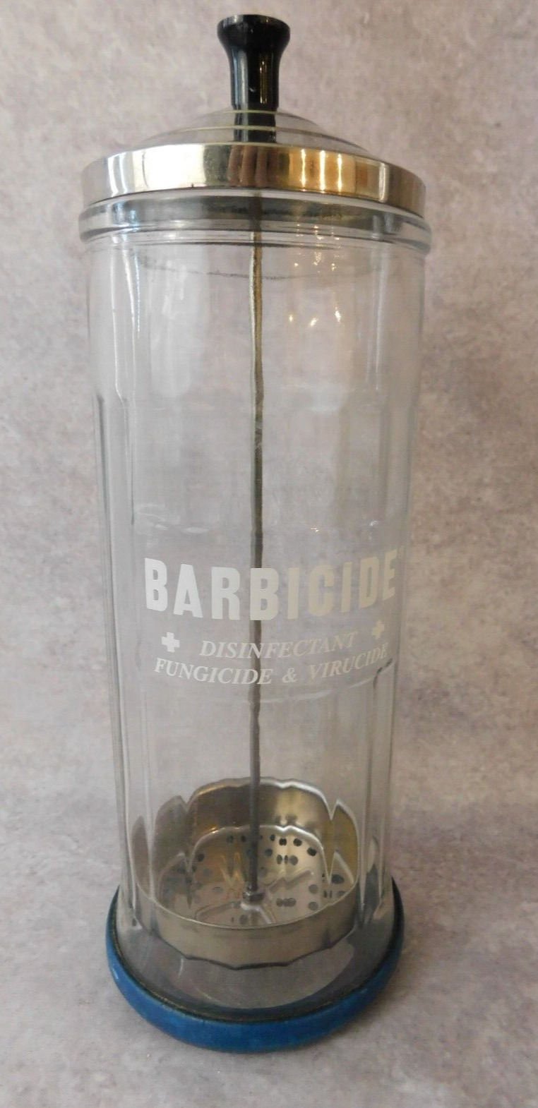 Vintage Kings Barbicide Barbers Disinfectant Glass Jar Metal Lid Germicide 11\