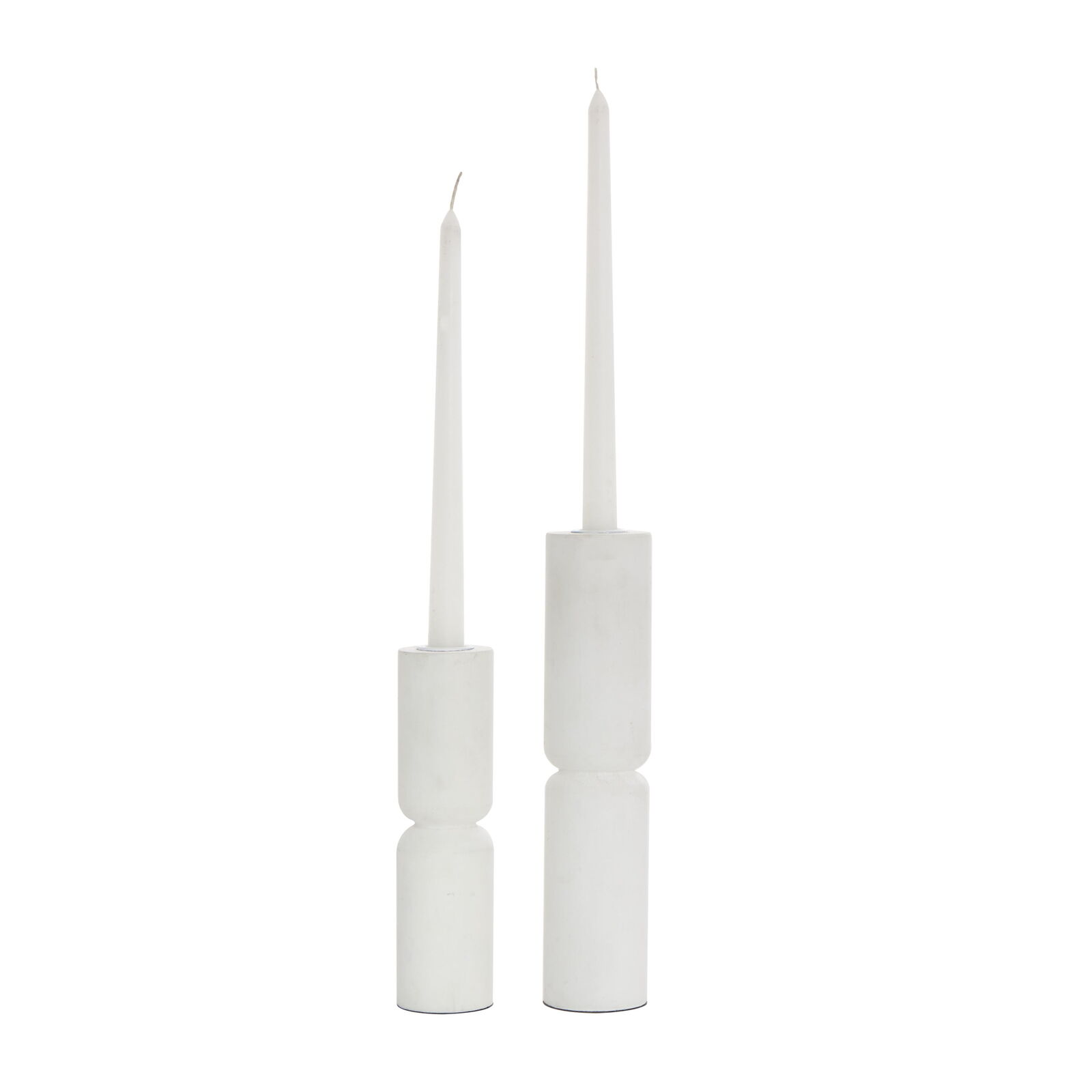 DecMode 2 Candle White Wood Minimalistic Tapered Candle Holder, Set of 2