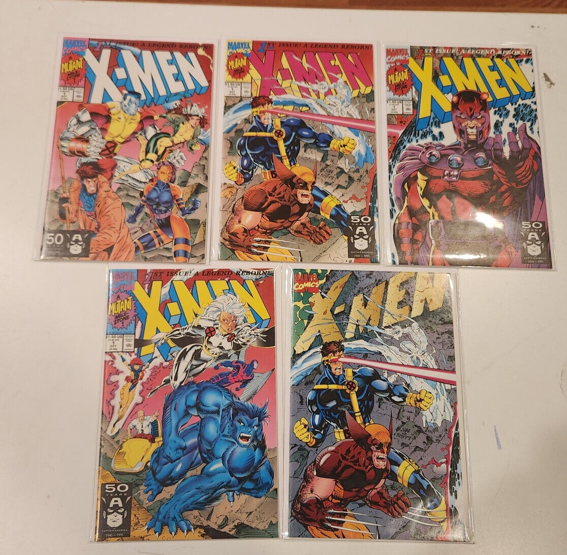 X-MEN #1 NEAR MINT LOT OF ALL 5 Iconic Jim Lee Covers Complete Set Marvel 1991
