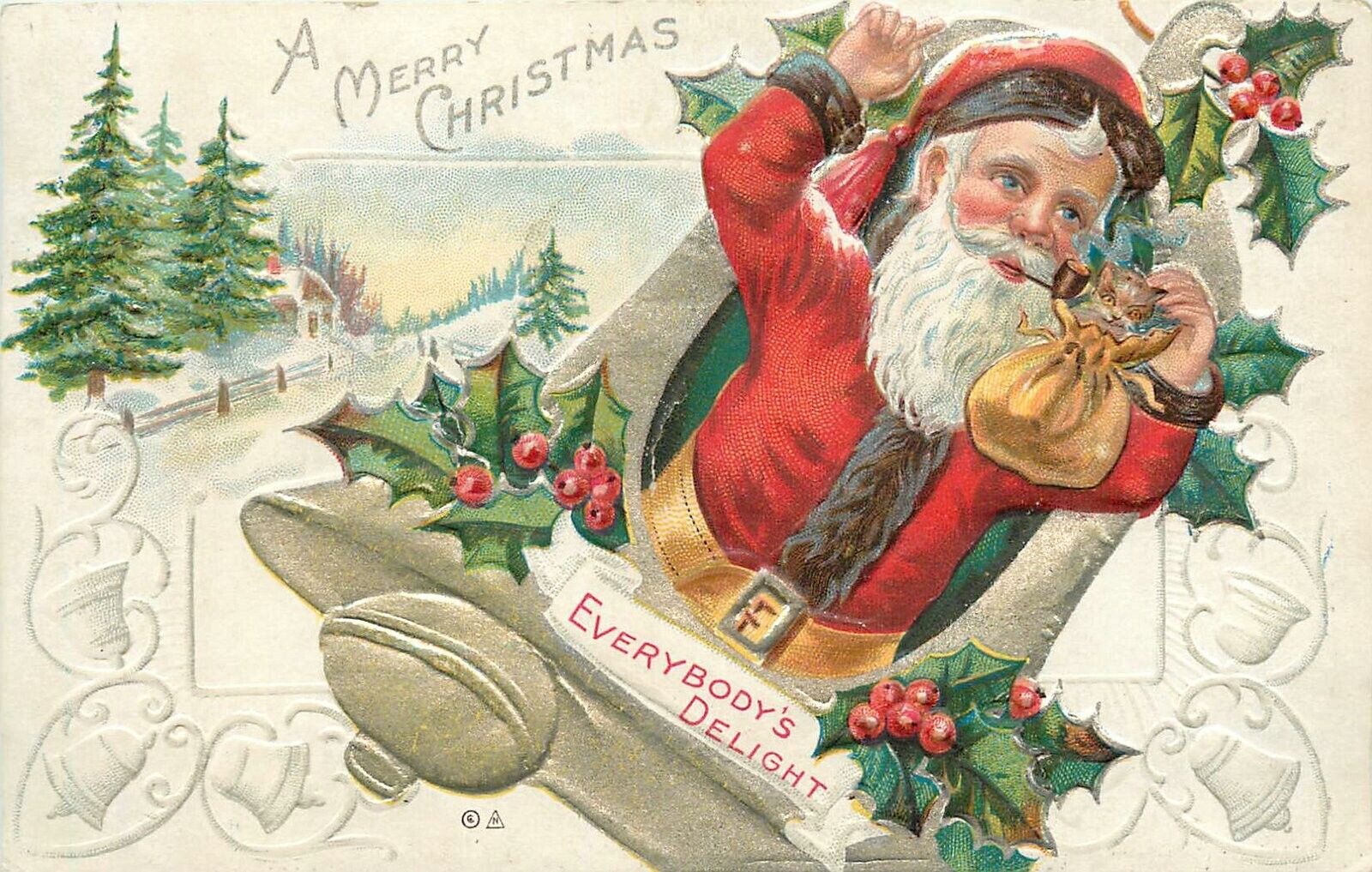 Postcard 1913 Santa Christmas Tree Holly Christmas Delight Series TP24-1066