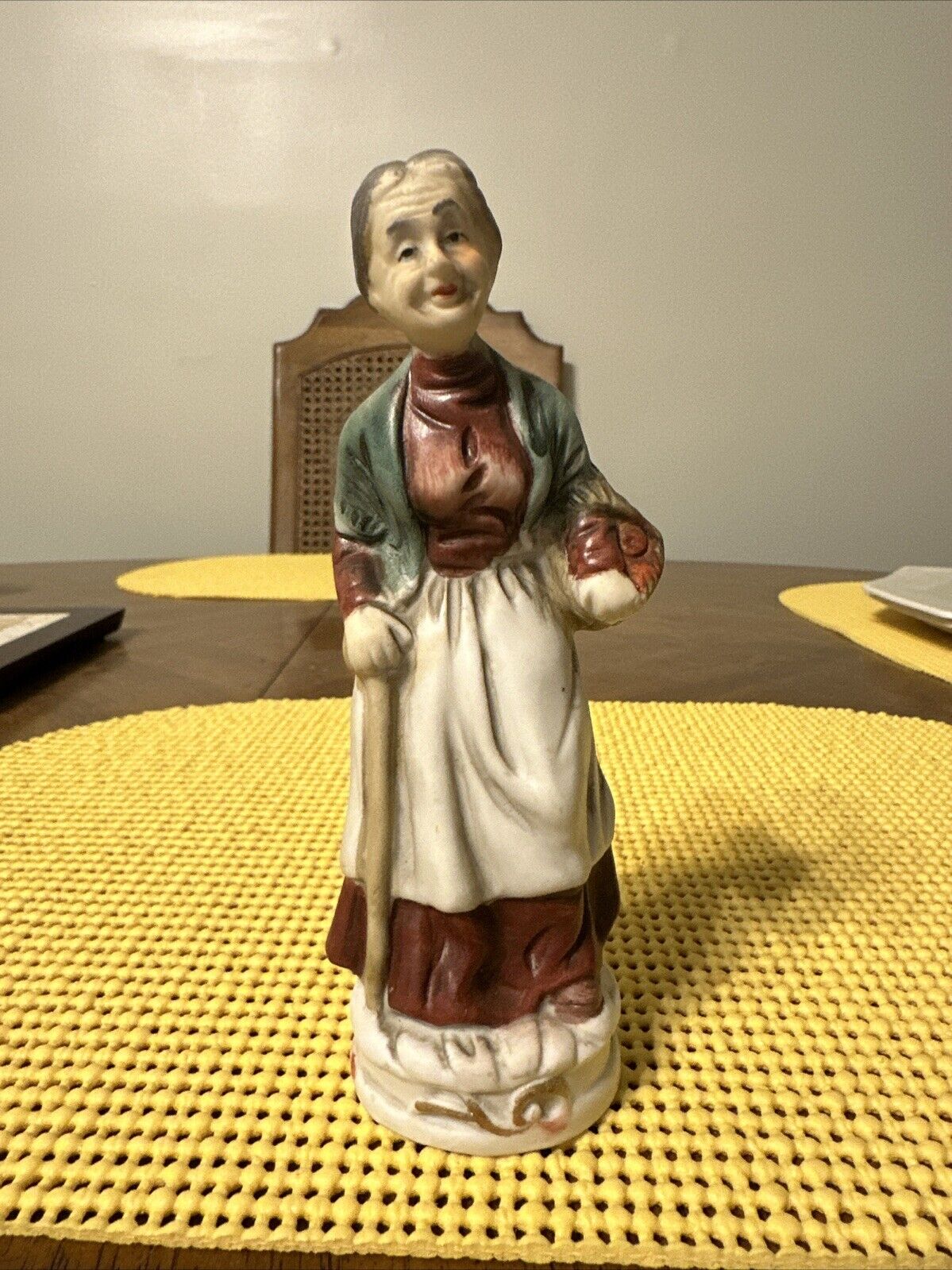 Lady With A Fruit Basket And Cane Porcelain Figurine Vintage Taiwan