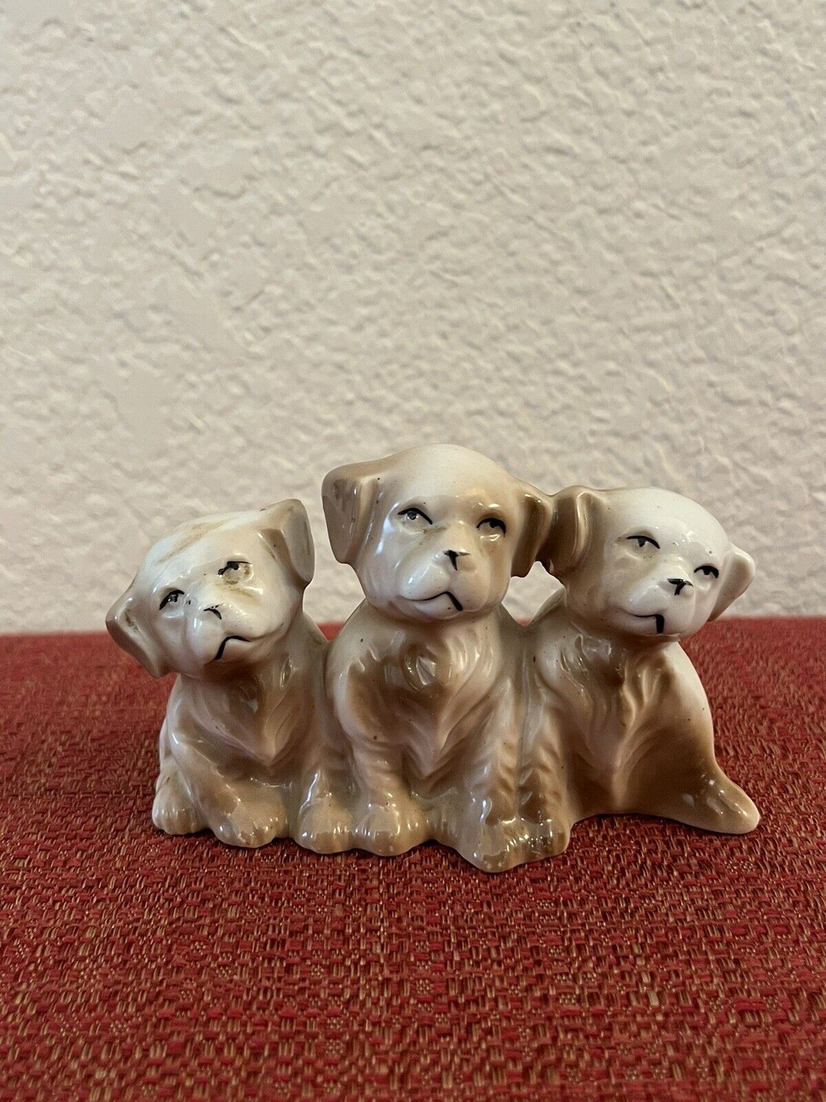 Vintage Ceramic Decorative Figurine - Three Puppies / Dogs Japan