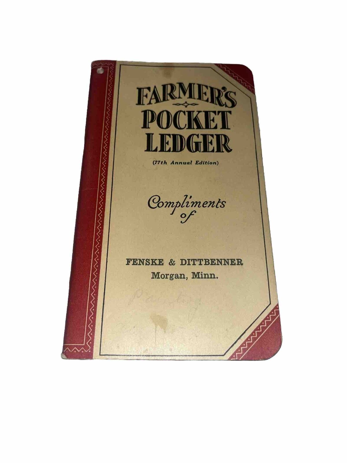 Vintage 1943- 44 John Deere Farmer’s Pocket Ledger Fenske & Dittbenner Morgan Mn