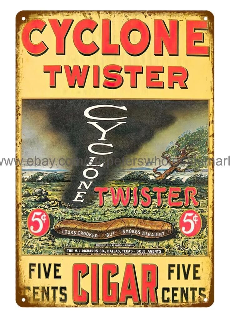Cyclone Twister Cigar metal tin sign indoor outdoor kitchen wall decor