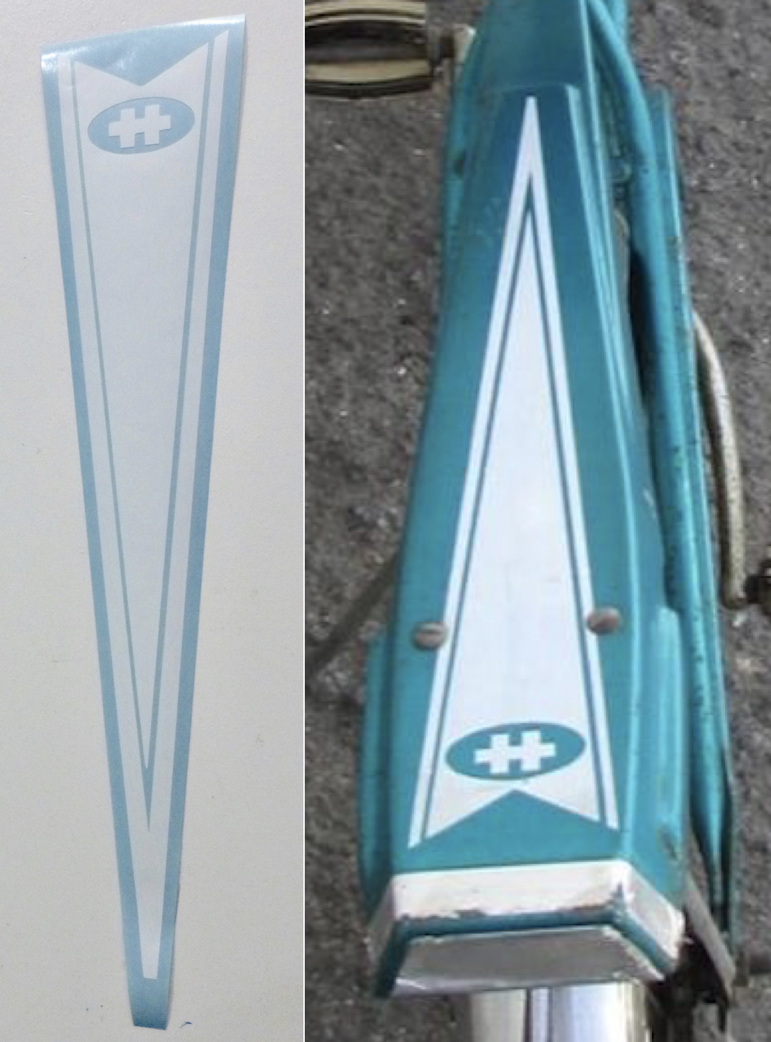 Huffy Corvair Eldorado Thunderbird bicycle rack decal sticker 1960\'s