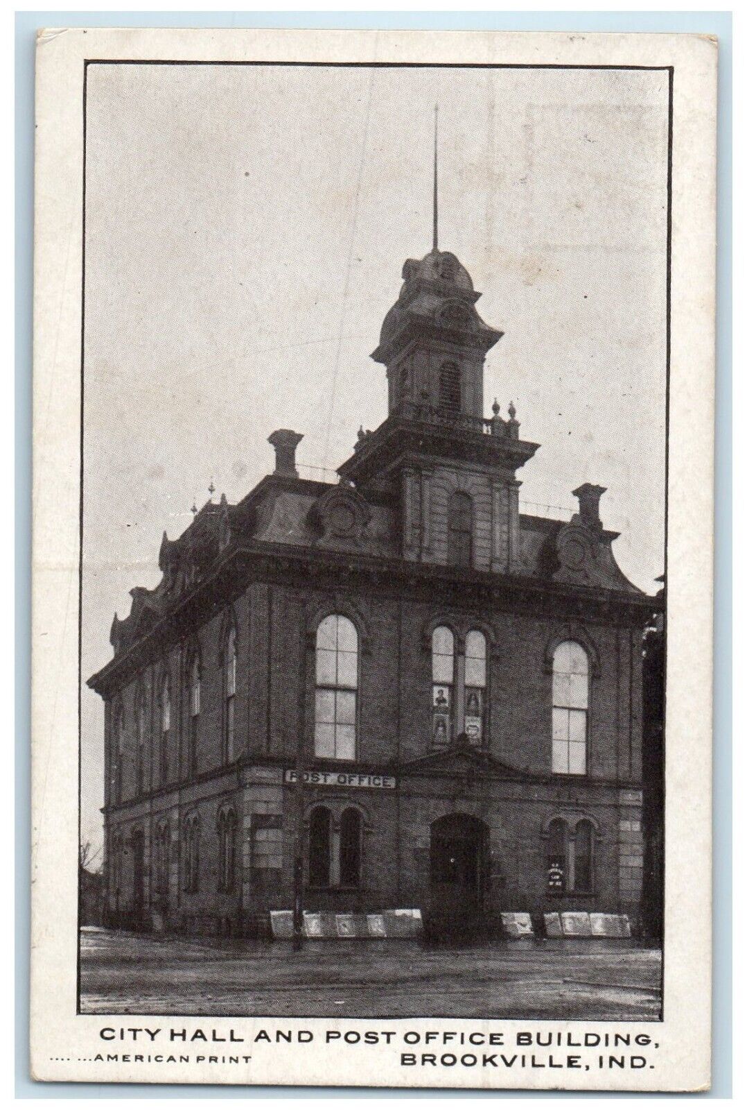 1909 City Hall Post Office Building Exterior Brookville Indiana Vintage Postcard