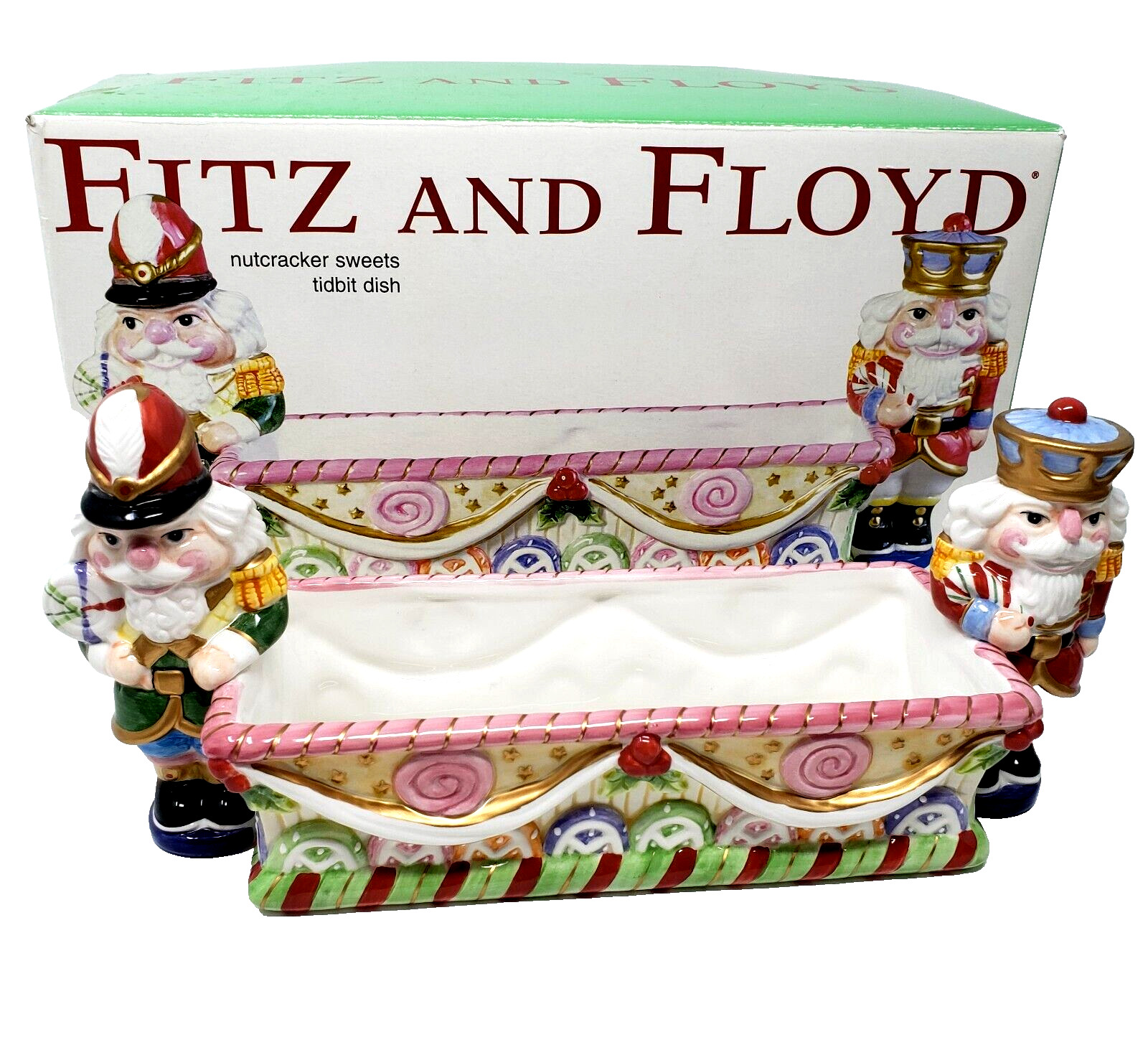 Fitz And Floyd Nutcracker Sweets Tidbit Dish 2003 Christmas Ceramic Original Box