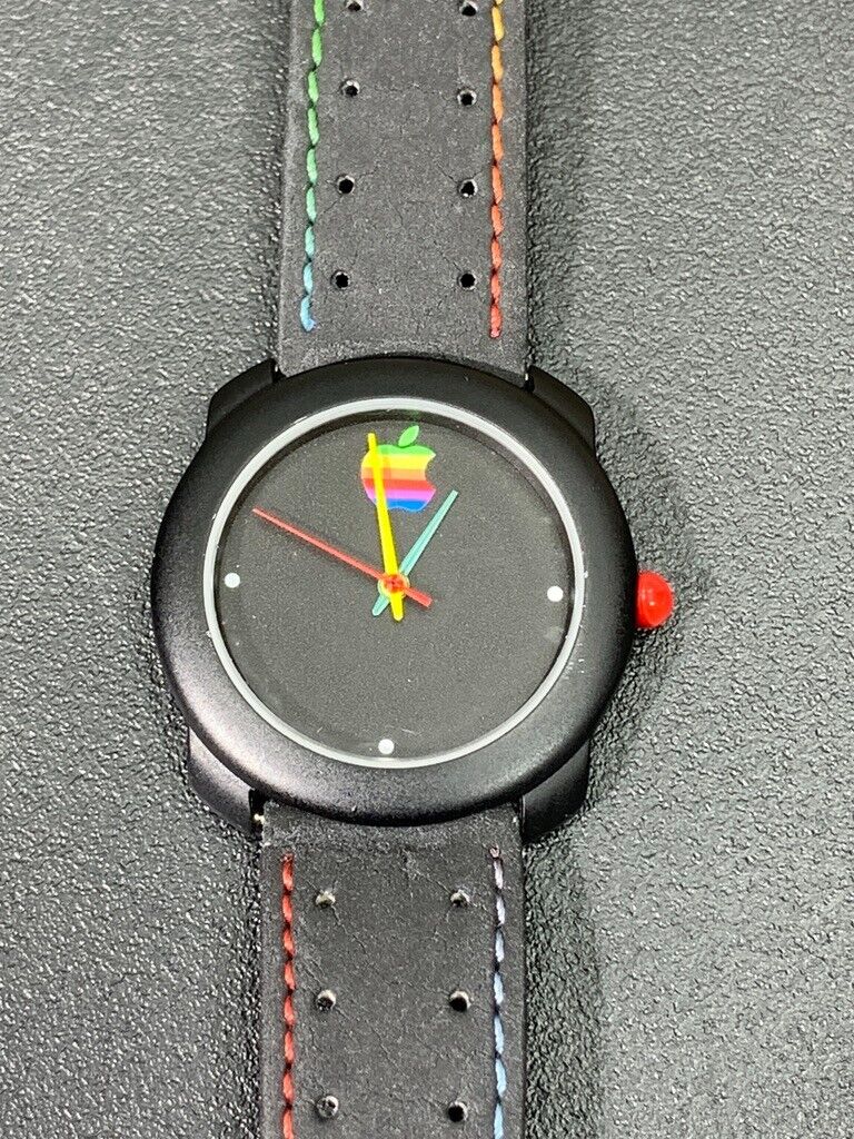 90 Rare Apple Black Face, Rainbow Logo, Leather strap, Promotional Watch 