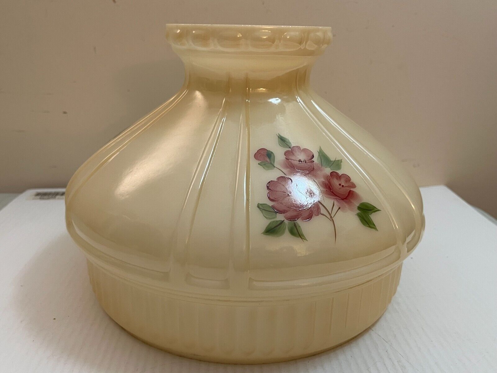 Antique Vintage Aladdin Floral Cream Beige Hand Painted Glass Lamp Shade 10\