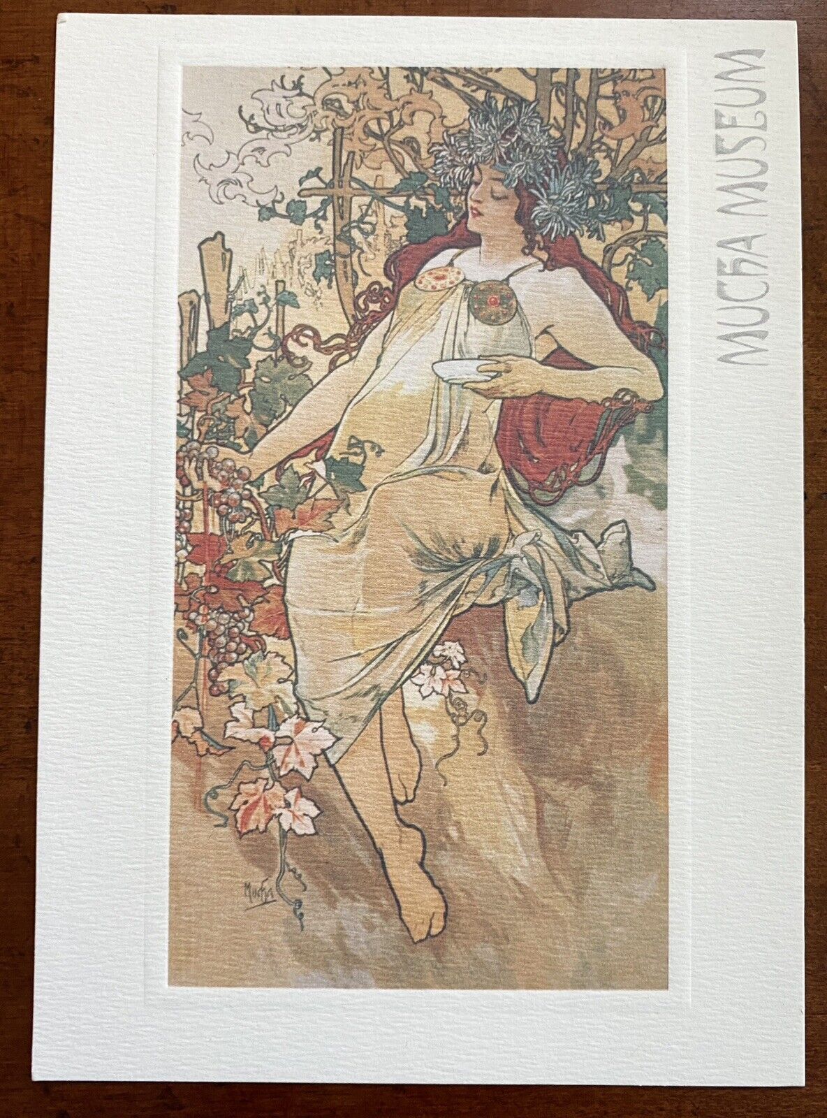 MUSEUM ART Postcard, Artist ALPHONSE MUCHA, Art Nouveau, Woman, Autumn UNP