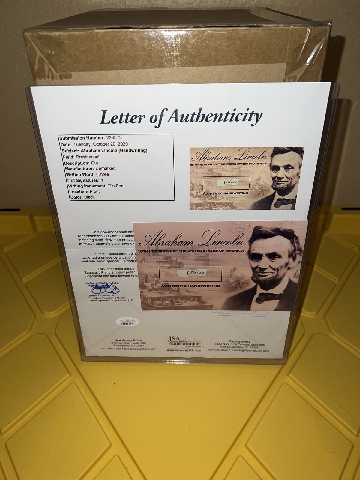 Abraham Lincoln Authentic Hand-Written Word Three JSA LOA