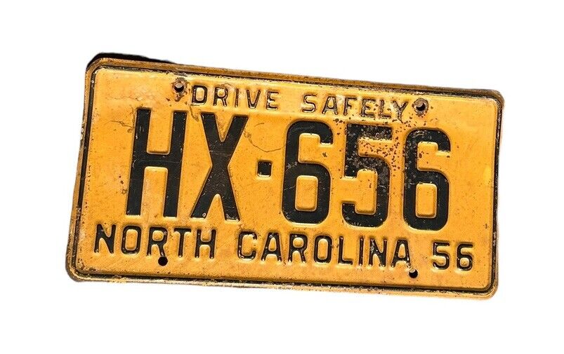 North Carolina 1956 DRIVE SAFELY SLOGAN License Plate  # HX-656 Garage Decor