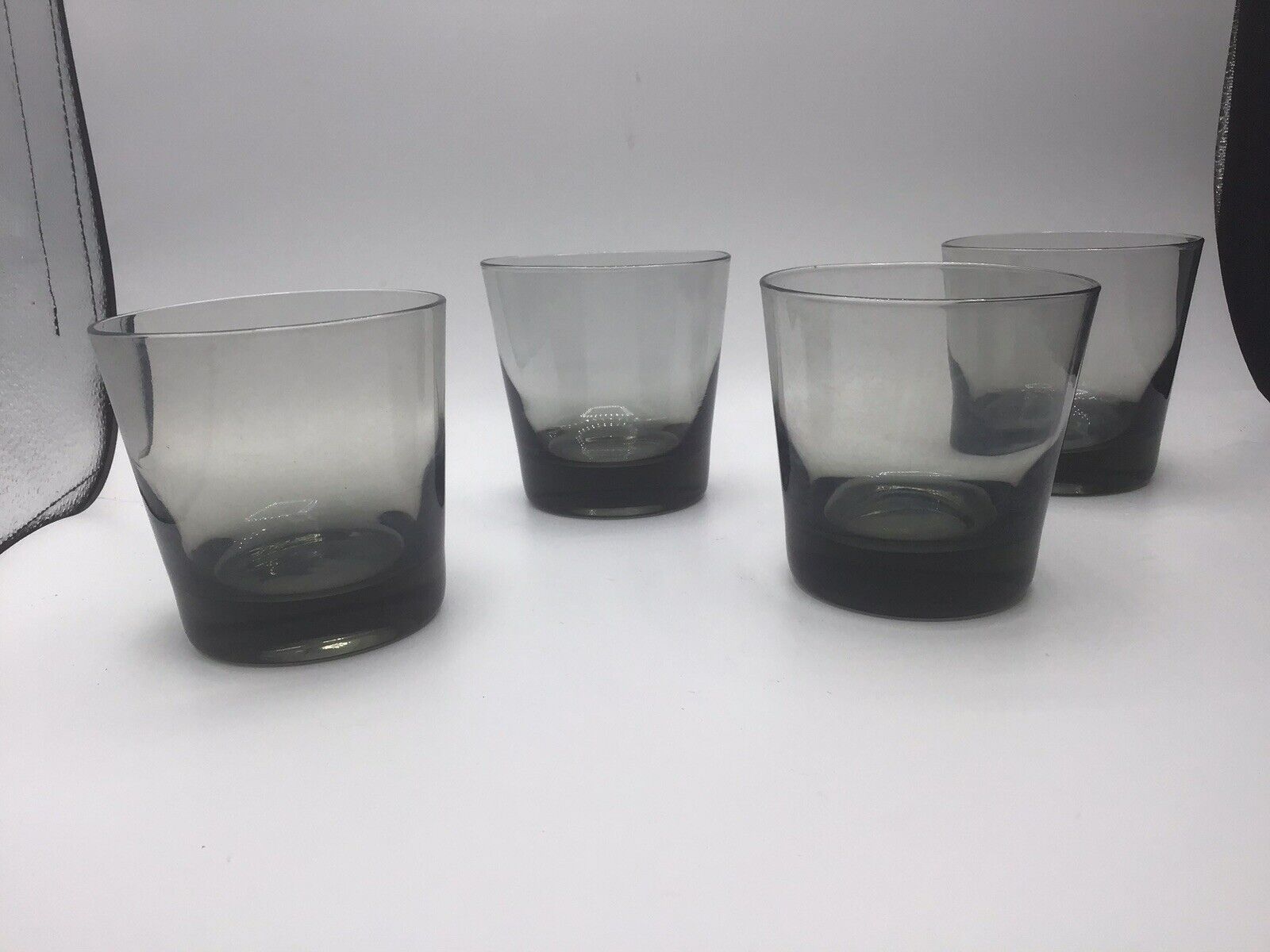 MCM Smoky Glass Cocktail Glasses Vintage Low Ball Heavy Bottom Cups Set/4 Rocks