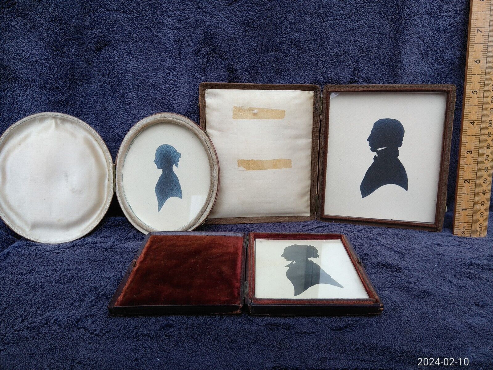 3 Antique 1830/50s Glass Framed Boxed Bompas Tomkins Family Silhouettes Portrait