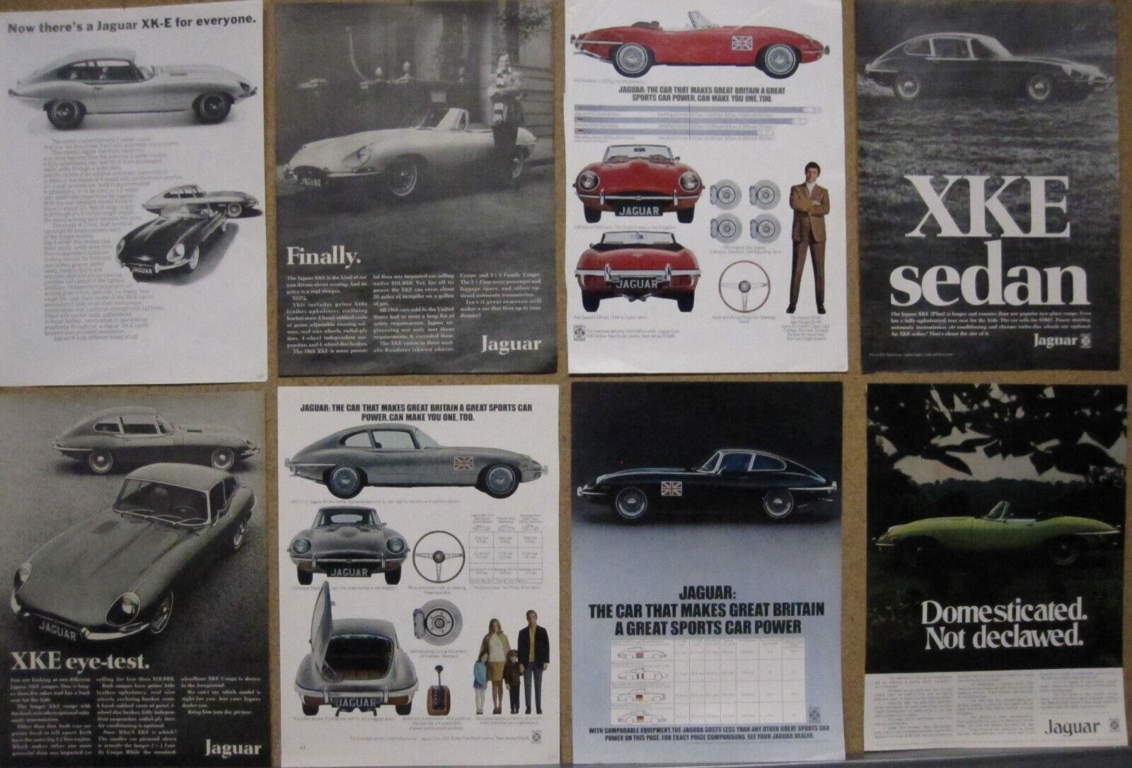 Jaguar XKE Ad Lot (16); 1966 1967 1968 1969 1970 1971