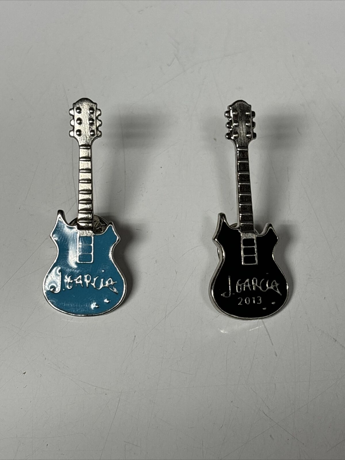 J Garcia Enamel Guitar Pin Grateful Dead Silver Tone Hat Lapel Pin Back Lot Of 2