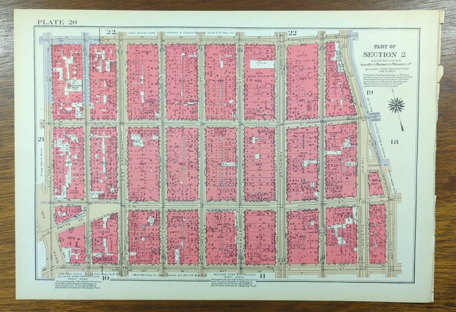 Vintage 1934 SOHO MANHATTAN NEW YORK CITY NY Map ~ G.W. BROMLEY ~PRINCE to GRAND