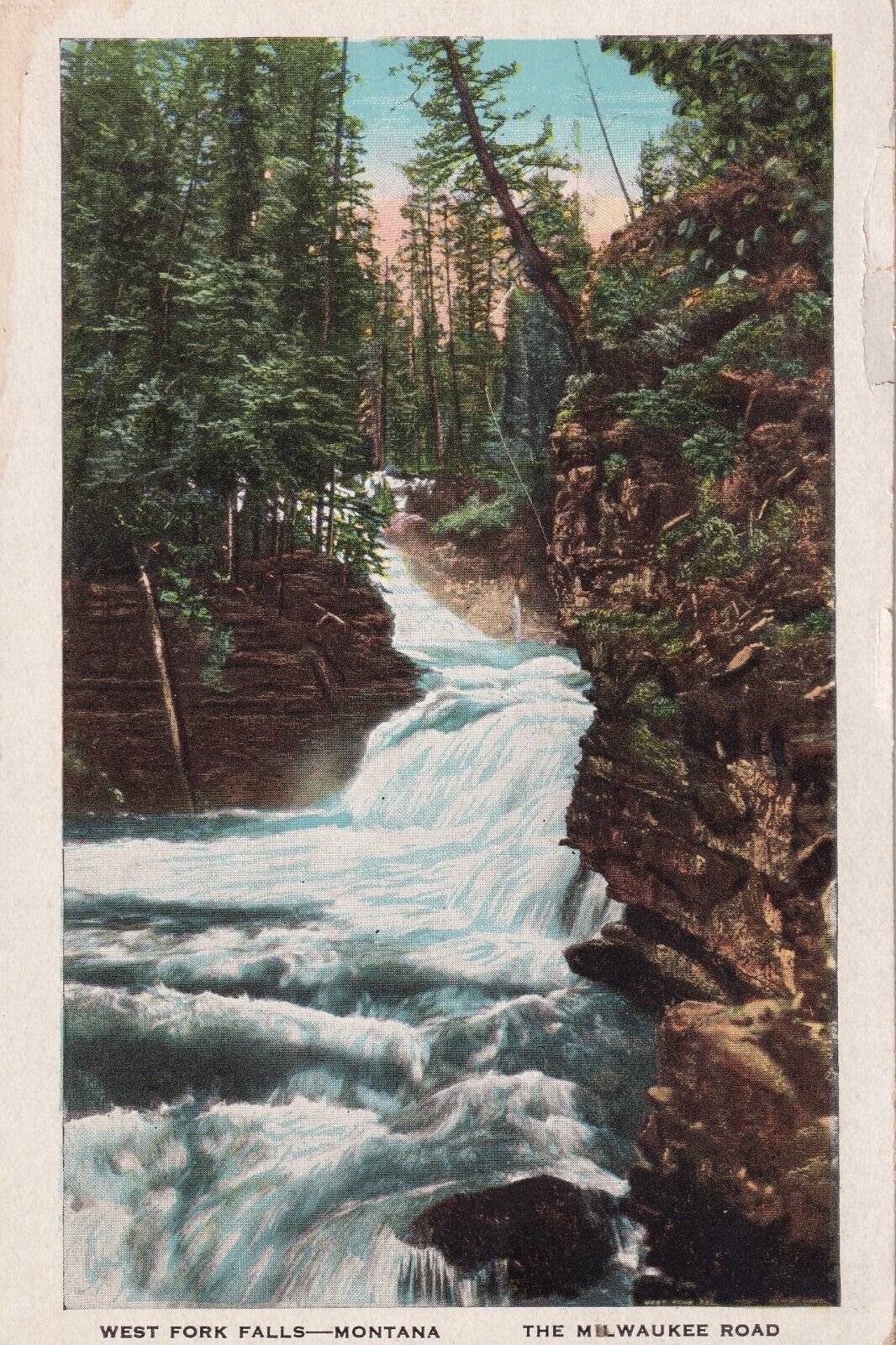 Vintage Postcard - West Fork Falls Montana The Milwaukee Road Kropp