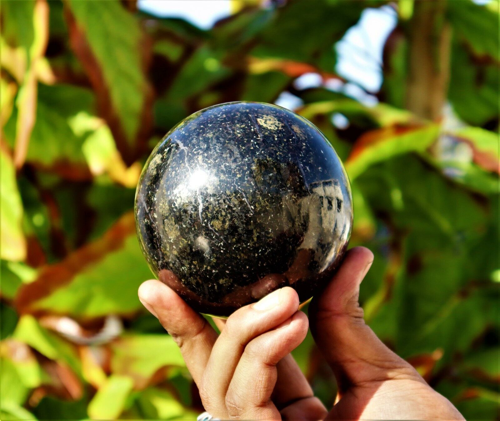Amazing 90MM Black Nuummite Sorcerer’s Stone Healing Power Metaphysical Sphere
