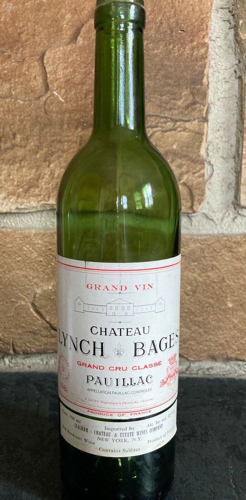 Vintage 1981 Chateau Lynch Bages Empty Wine Bottle with cork