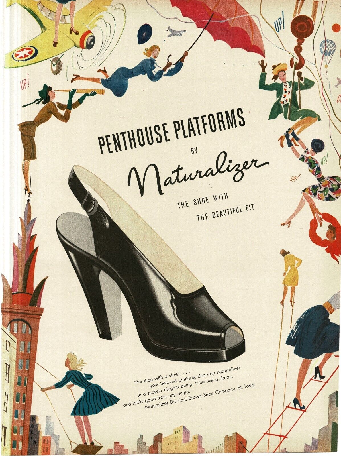 1946 Naturalizer Penthouse Platforms Black High-Heel Women\'s Shoes art Print Ad