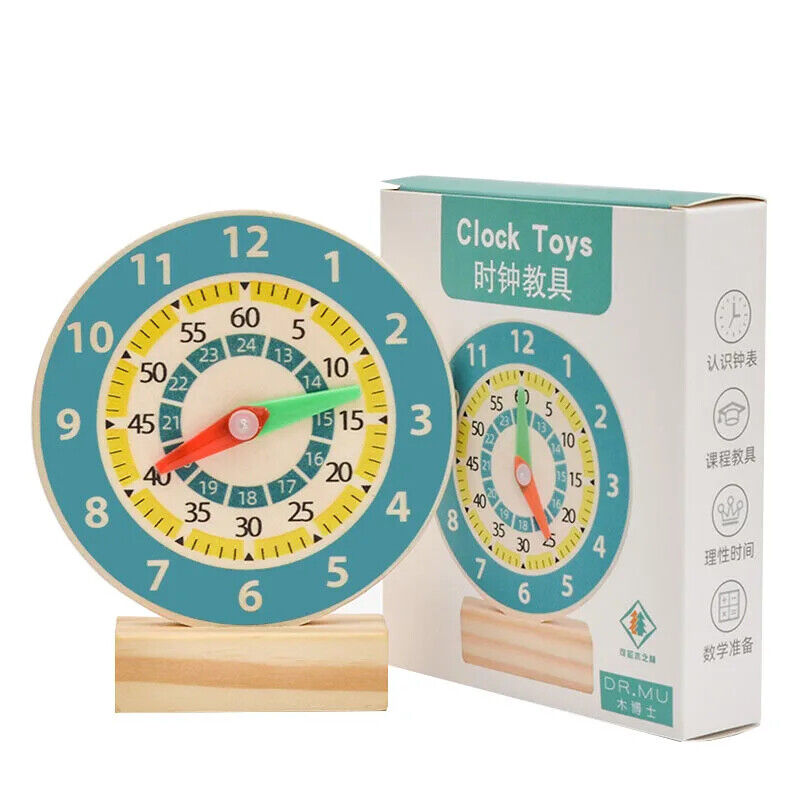 Kids Montessori Wooden Clock Toys Time Learning Teaching Aids Educational Toys F
