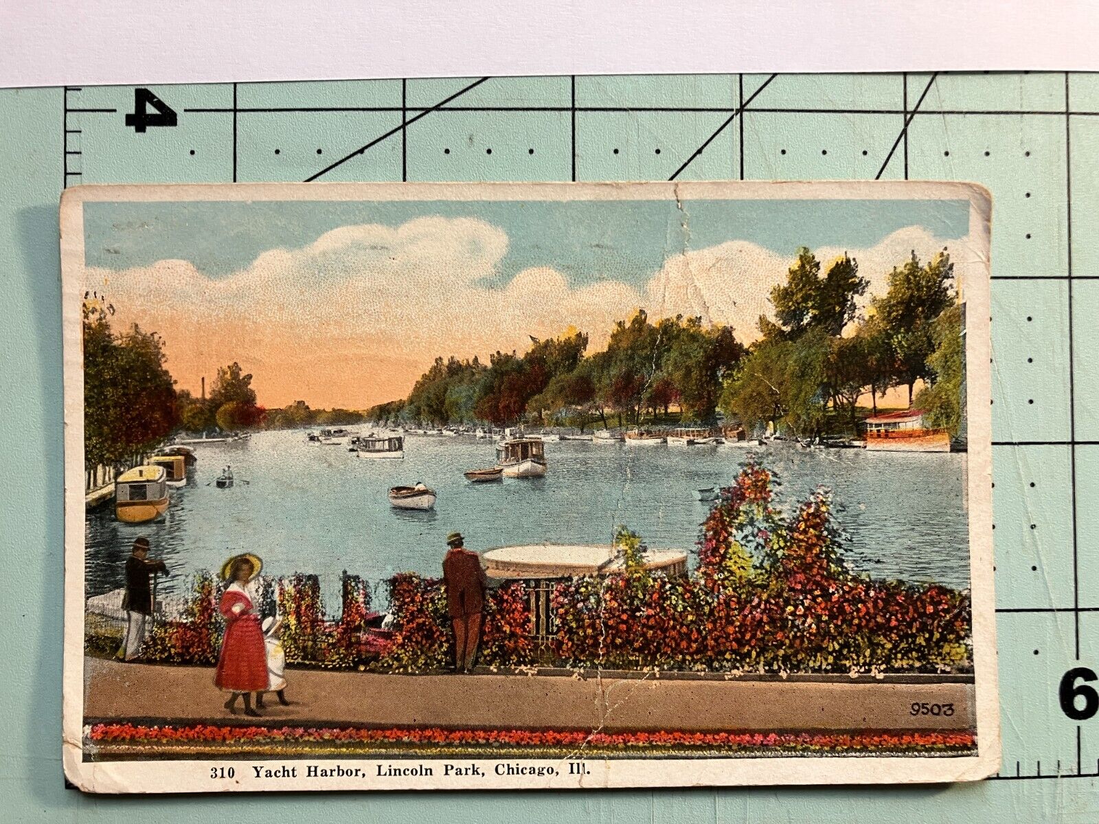Vintage 1921 Yacht Harbor  Postcard - Lincoln Park  Chicago #310