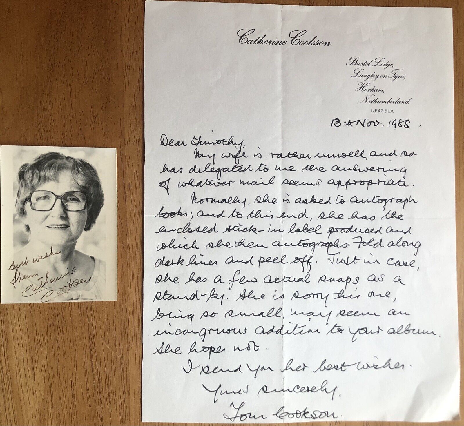 British Author Catherine Cookson Autographed Photo With Letter