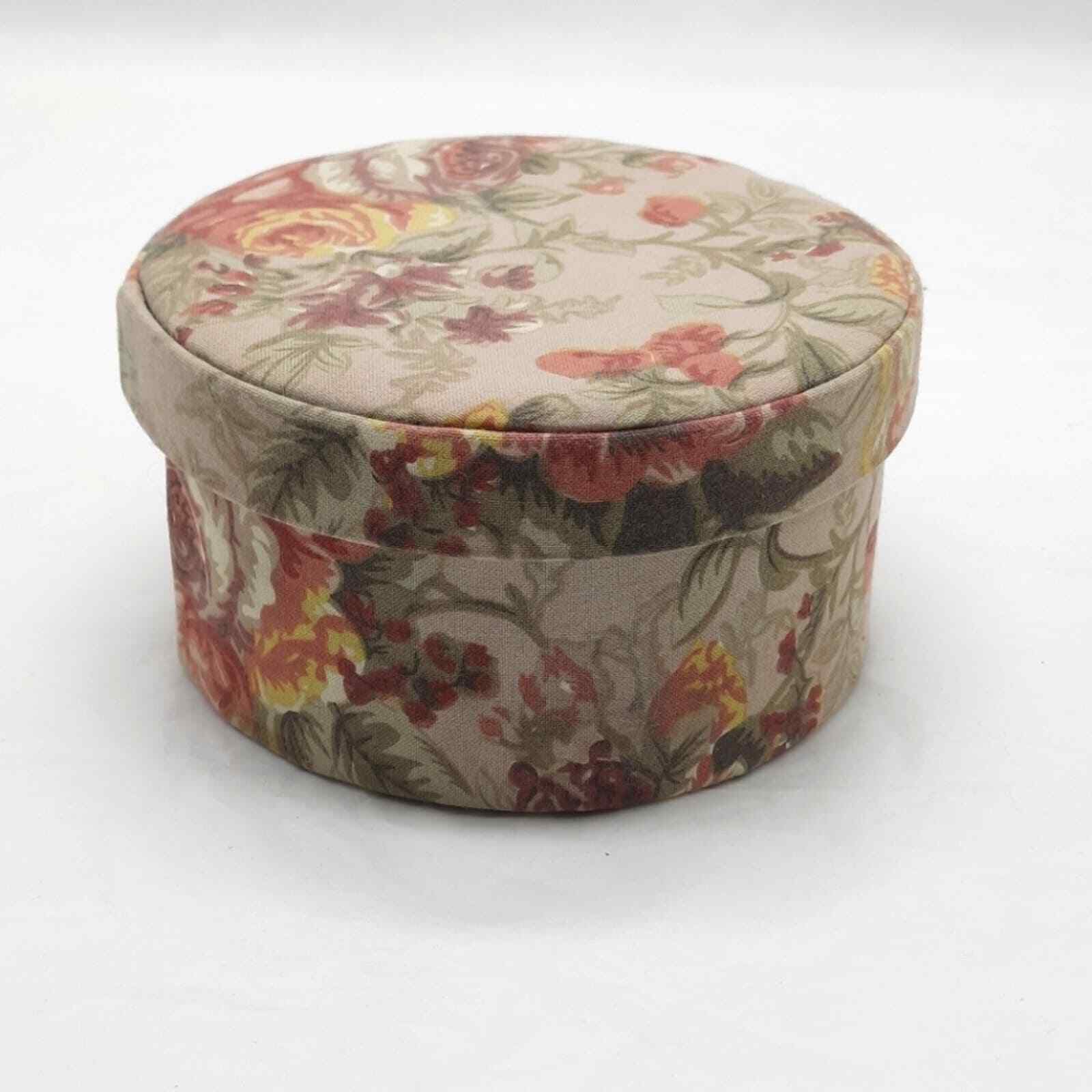 Vintage Fabric Hat Box Small Mini Floral Storage Trinket Organization Decorative
