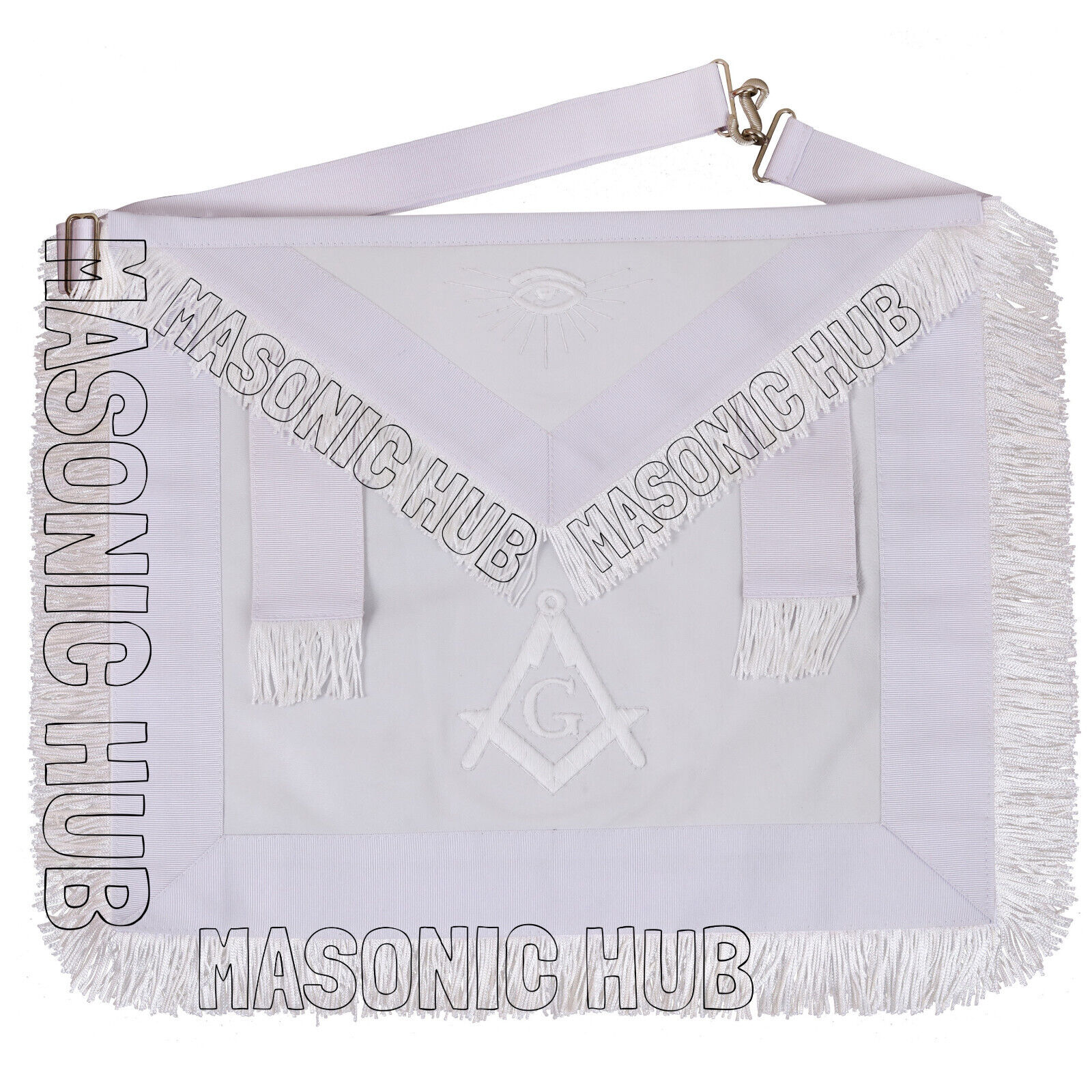Masonic Master Mason 100% Lambskin Apron All White with Fringe - Hand Embroidere