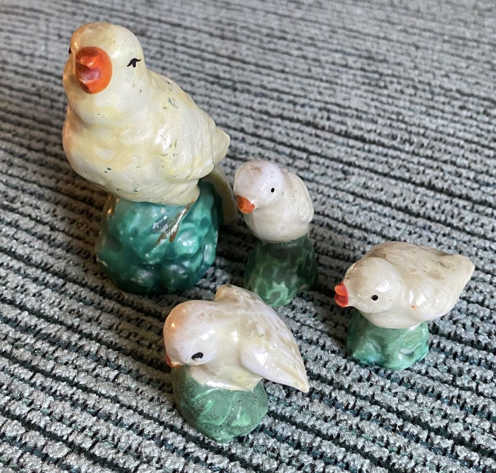 Vintage Bird and Chicks Figurines Songbird Porcelain Made In Japan Lustre