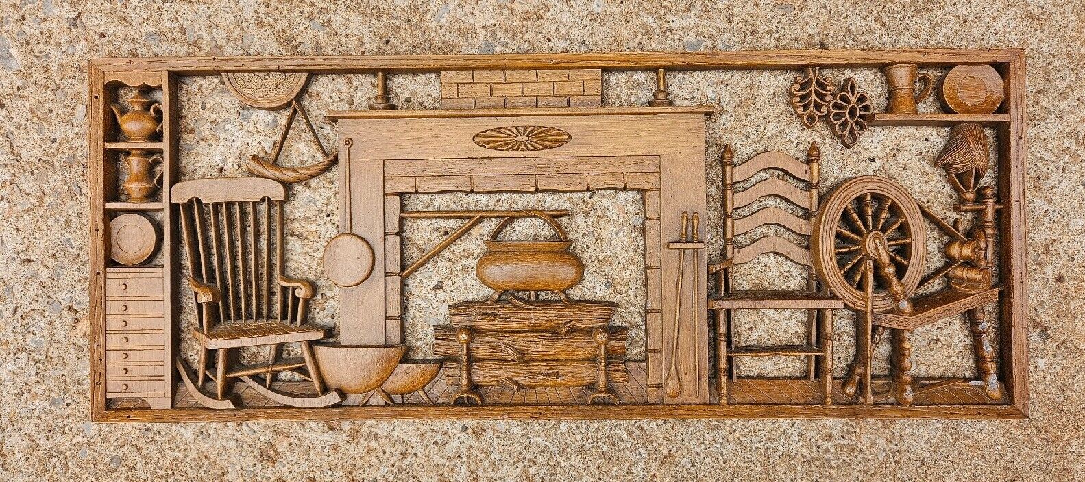 Vintage Burwood Fireplace Cabin cottage Wall Hanging Picture 3D Art Plaque 