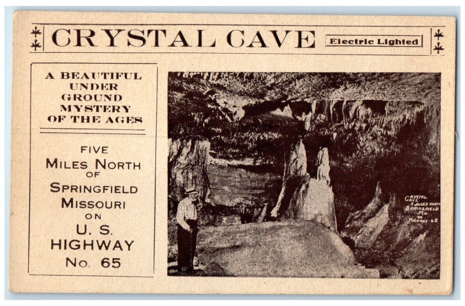 1910 Crystal Cave Five Miles North Springfield Missouri Antique Vintage Postcard