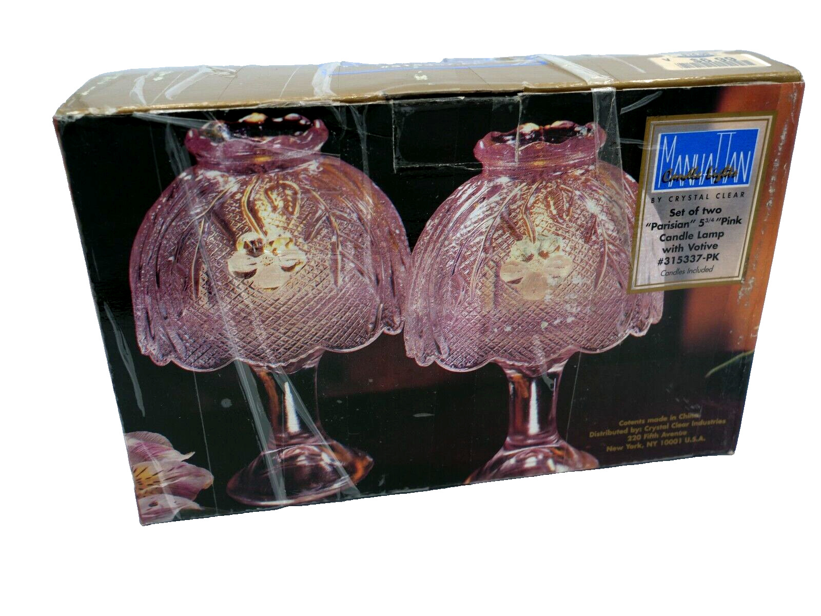 2 Manhattan Candle Lights By Crystal Clear Pink Parisian Lamps 5 3/4\