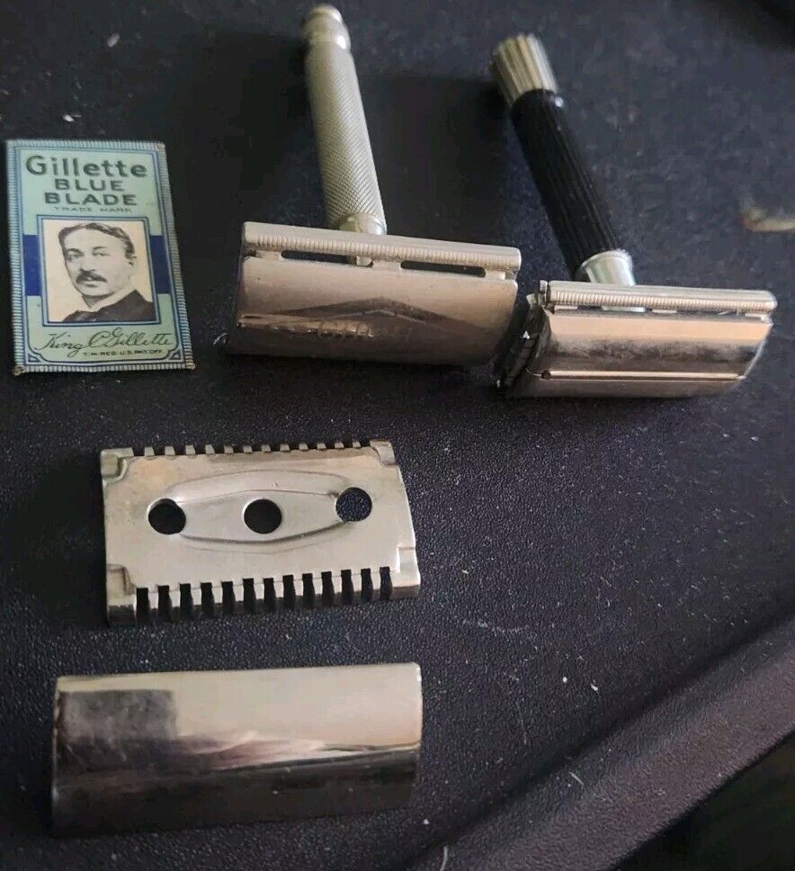 VTG Lot Of Safety Razors Blades And Parts Gillette Adjustable 1940s-1950s